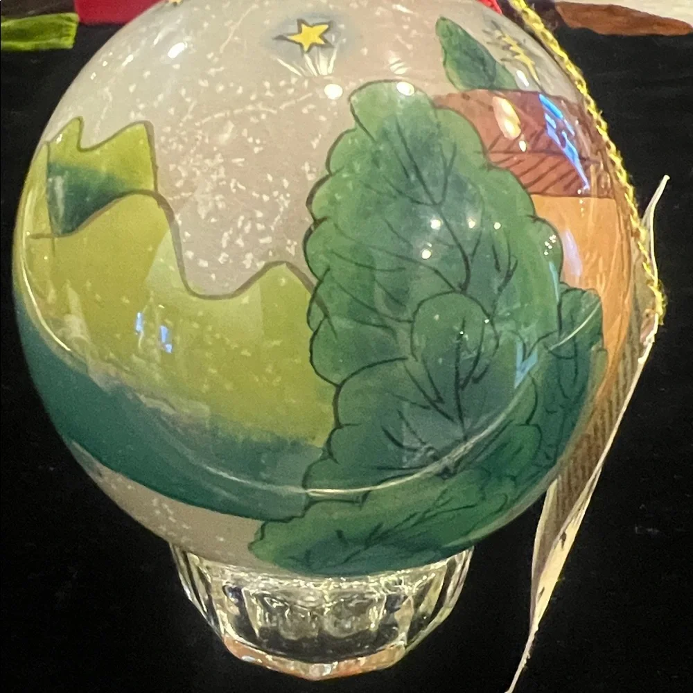 Reverse Hand-Painted Nativity Scene Hand Blown Ornament with Box